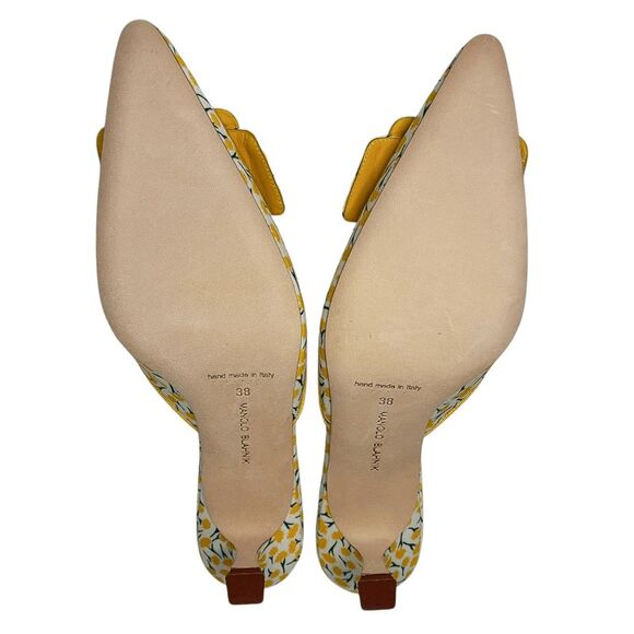 Manolo Blahnik Printed Buckle Mules Maysale EU 38 Floral Cotton Slip On Heels - Picture 9 of 10